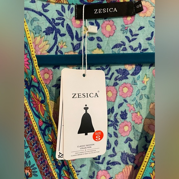ZESICA Women's Boho Floral Print Wrap Sleeve Ruffled Party Mini Dress Size Small - Picture 5 of 5